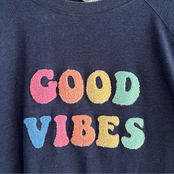Wildfox Blue Good Vibes Sweater Sz XL Oversized Pullover Groovy Retro 70s Vibes - Picture 4 of 7